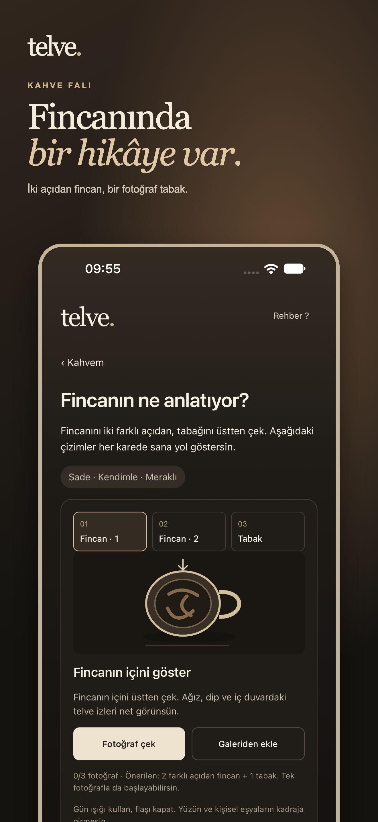 Telve coffee reading capture screen in Turkish